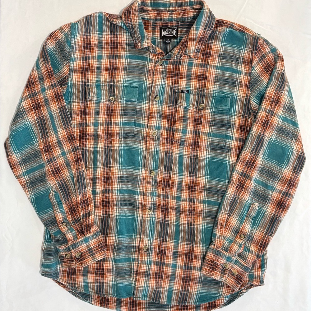Loser Machine Co. Teal & Orange Plaid Button Up Long Sleeve Size Medium